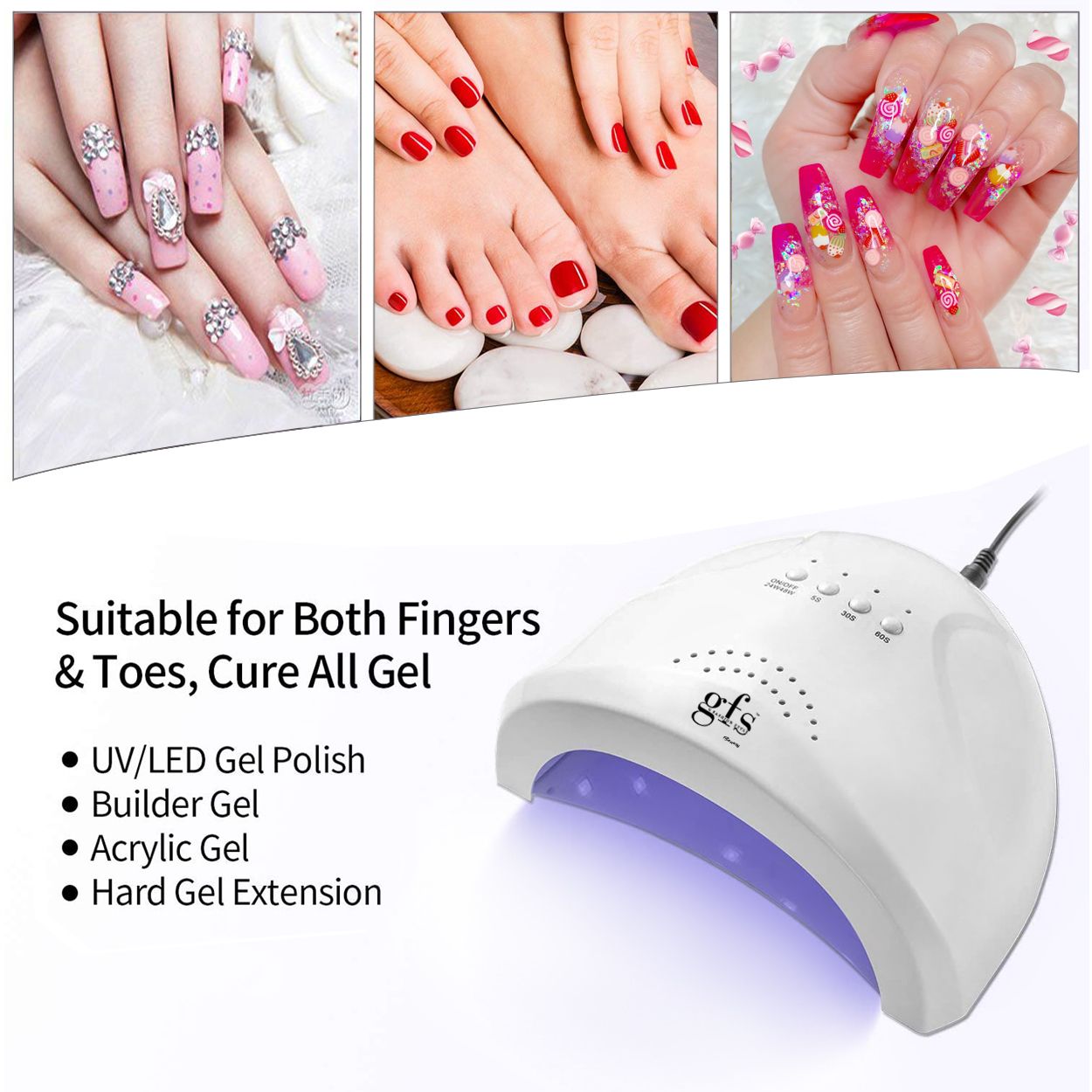 UV LED Nail Lamp, 48W, (3) Timers, White, Model SUNone