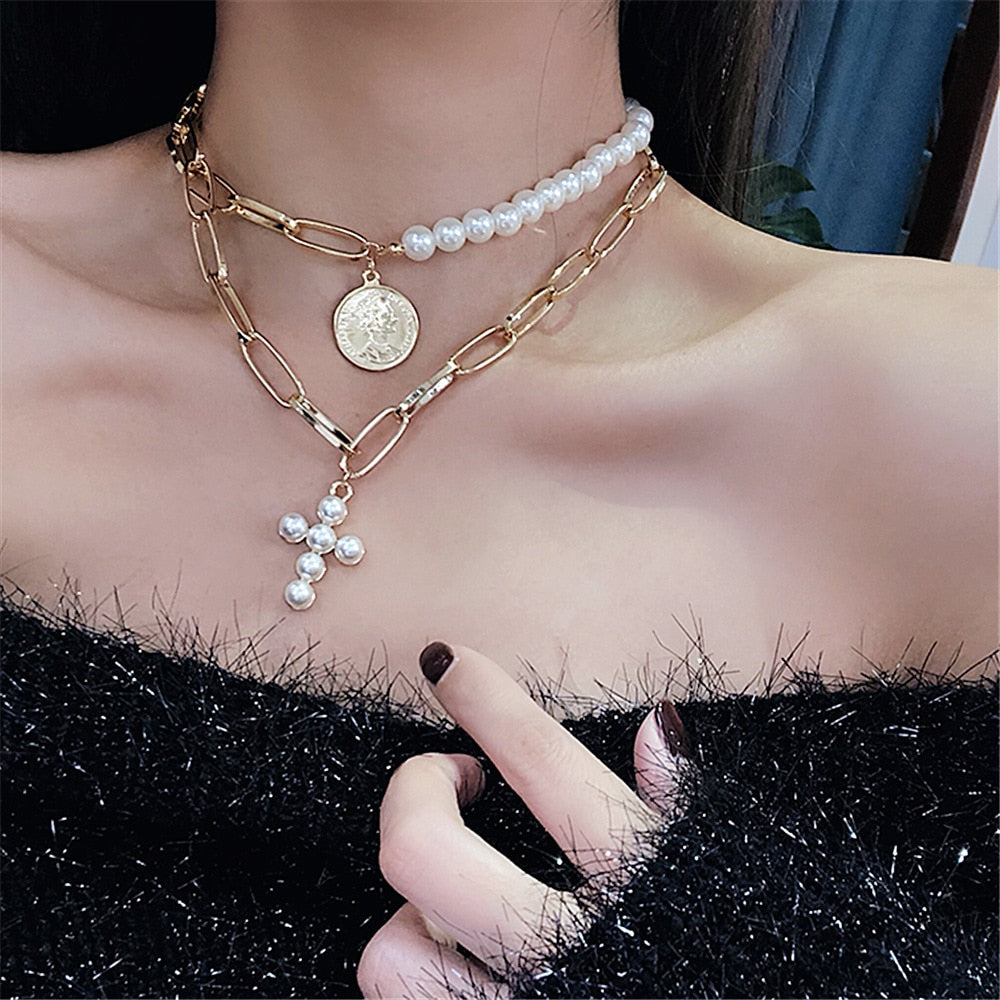 Imitation Pearl Choker Necklace