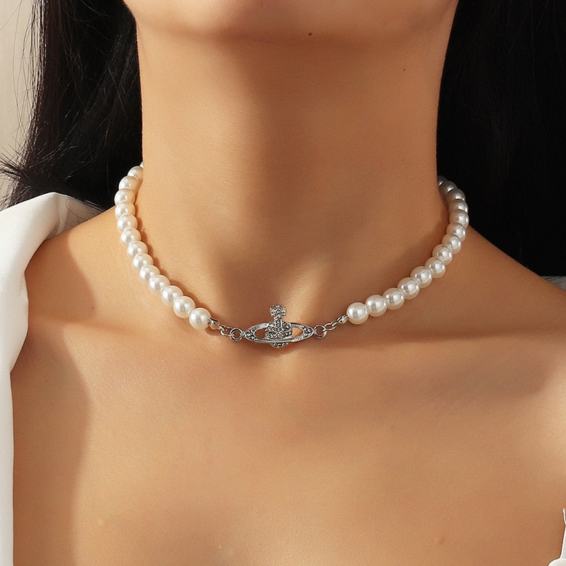 Imitation Pearl Choker Necklace