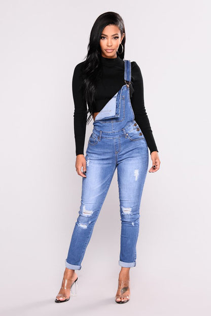 Suspenders Ripped Jeans Trousers