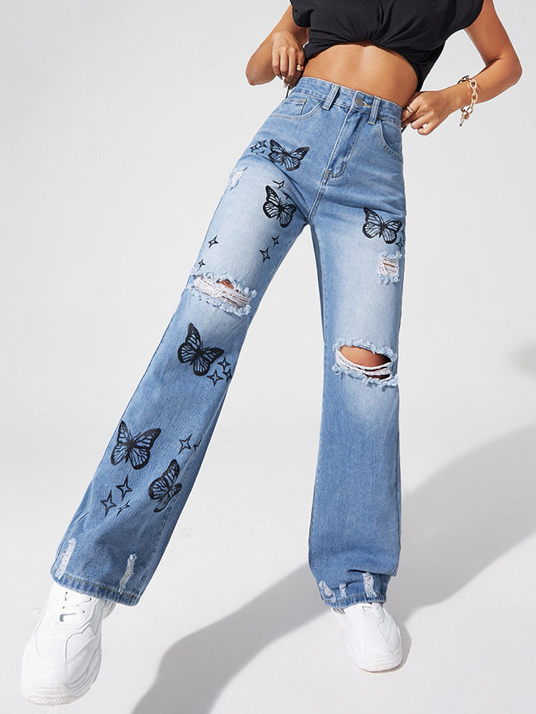Explosion Style Wide Bottom Jeans