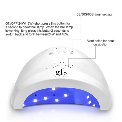 UV LED Nail Lamp, 48W, (3) Timers, White, Model SUNone