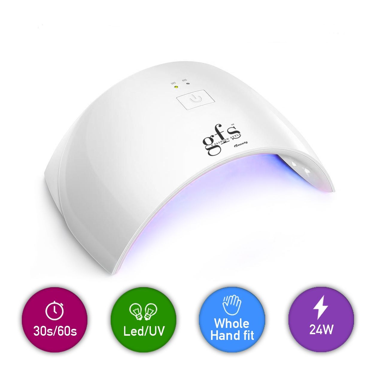 UV LED Nail Lamp, 24W, 2 Timers, White LED, Model SUN9C